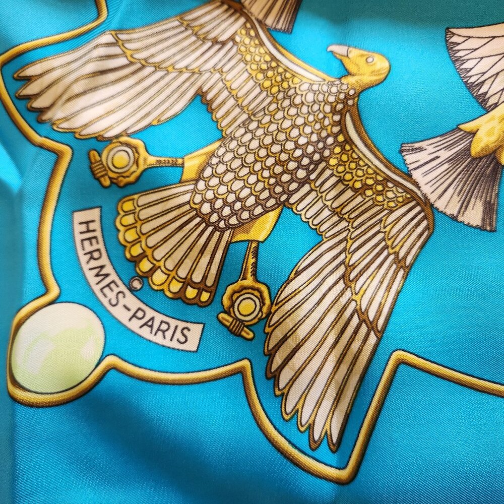 Authentic Classic Turquoise Hermes Silk Scarf 34 x 34